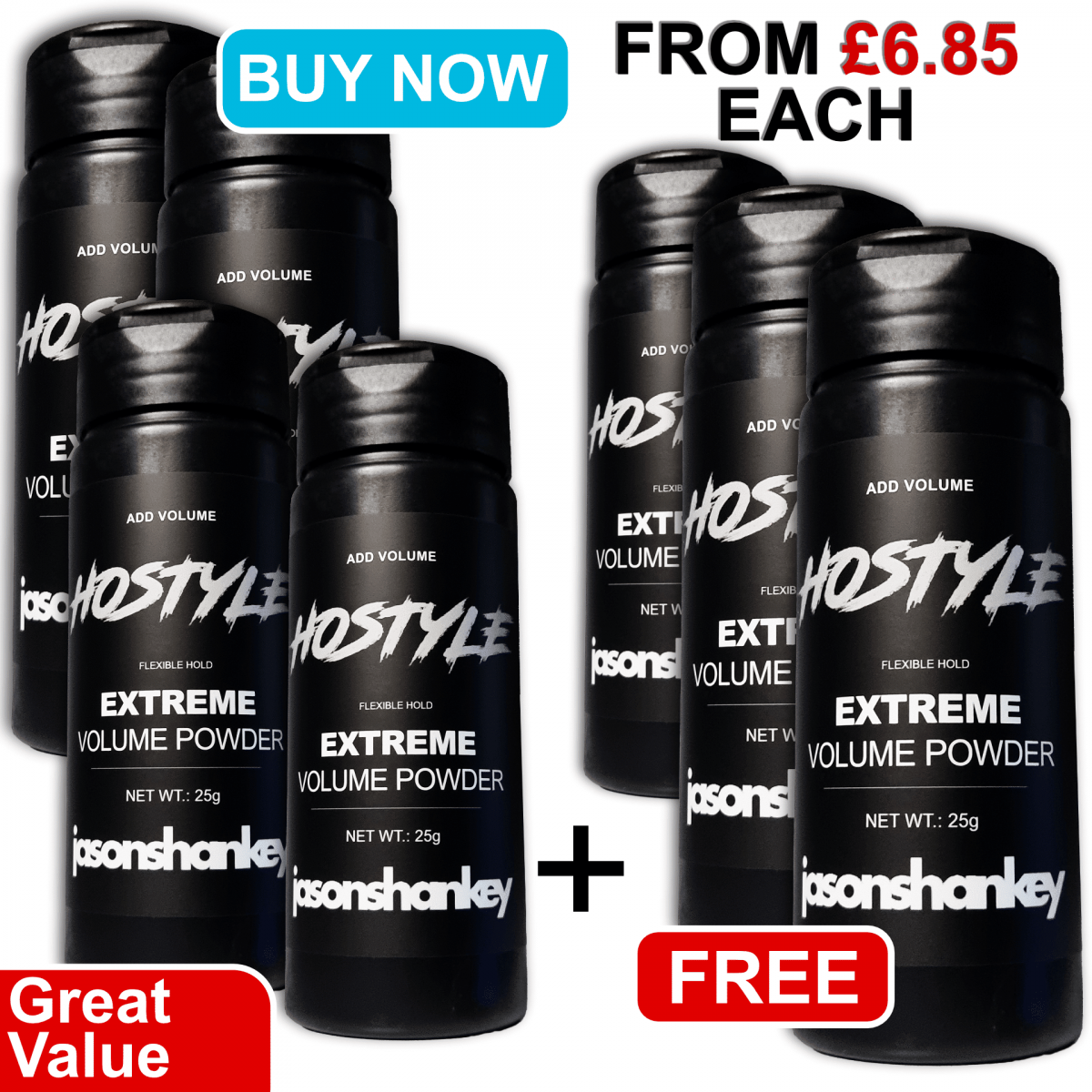Hostyle Extreme Volume Powder for Hair 25g -Buy four get three free (7 tubs) Hostyle Extreme Volume Powder for Hair 25g -Buy four get three free (7 tubs)
